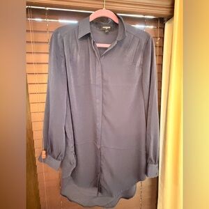 Express Womens  Long Sleeve Button-Up Tunic — Navy